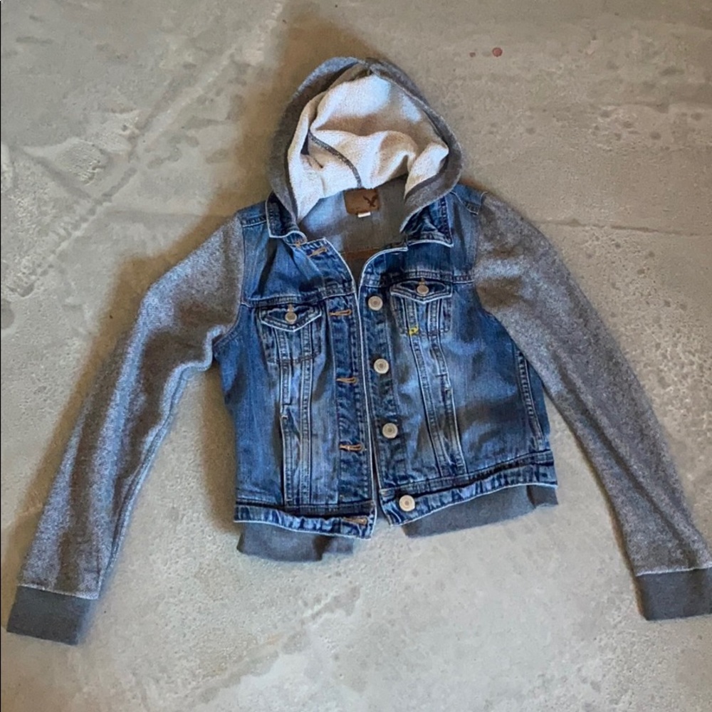 Denim Jacket with Sweatshirt Sleeves